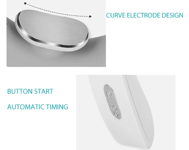 Détails du masseur cervical portable avec design d'électrode incurvée et bouton de démarrage automatique