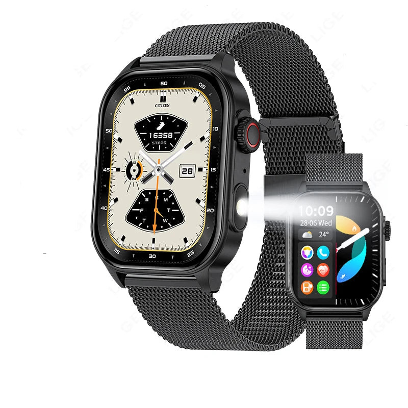 Montre connectée femme avec écran tactile et bracelet en métal, idéale pour un style moderne