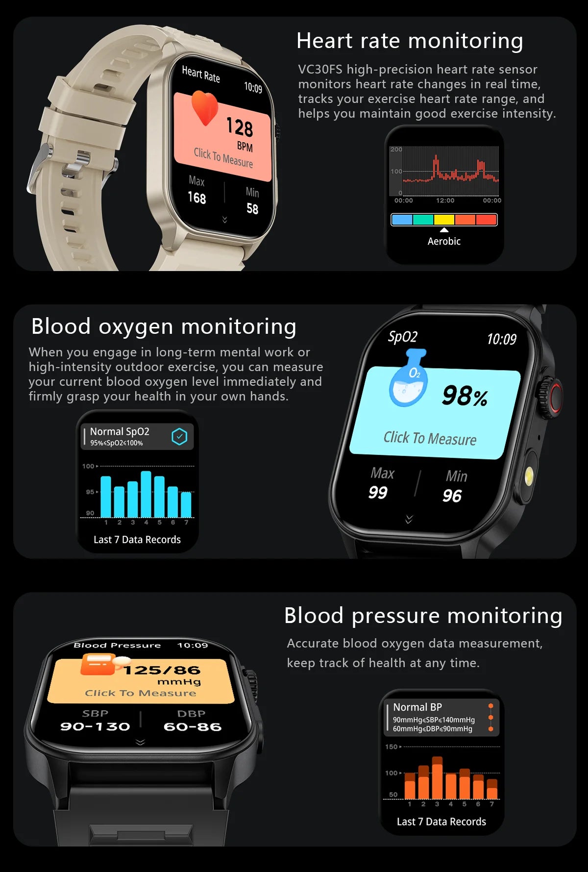 Montre connectée femme avec surveillance de la fréquence cardiaque et des niveaux d'oxygène dans le sang