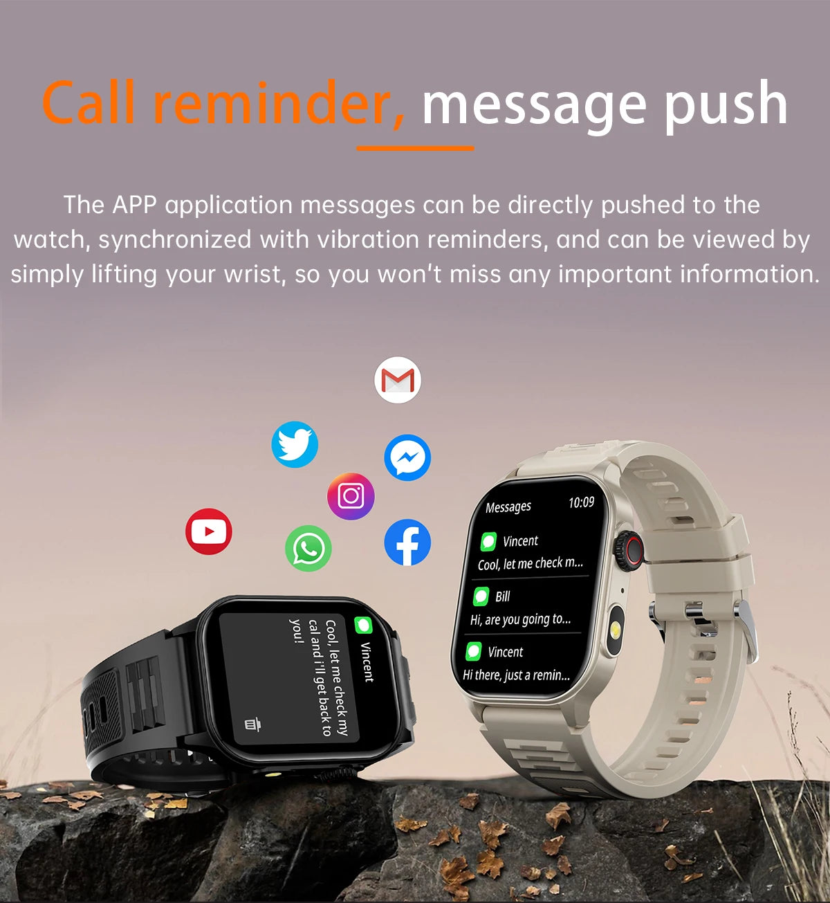 Montre connectée femme avec notifications d'appels, messages et rappels par vibration