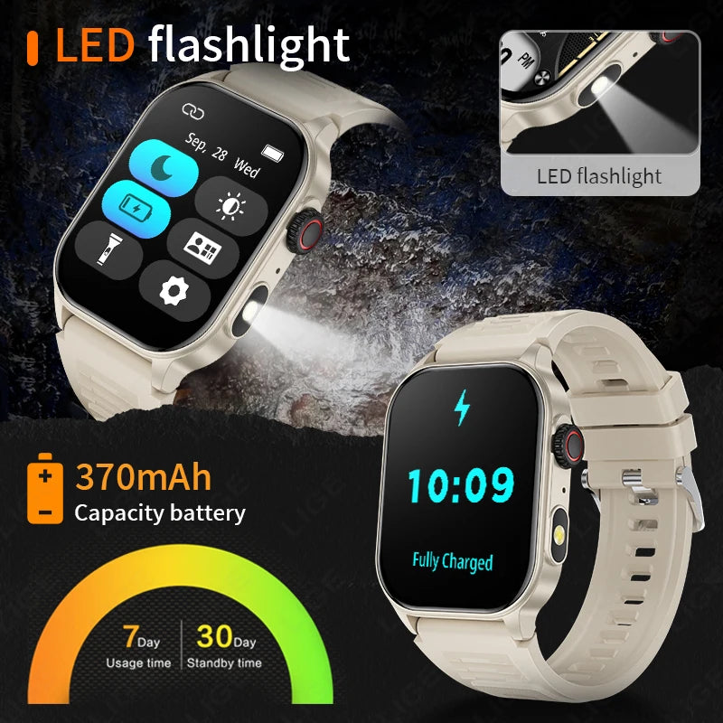 Montre connectée femme avec écran tactile et fonction lampe LED, batterie longue durée de 370mAh