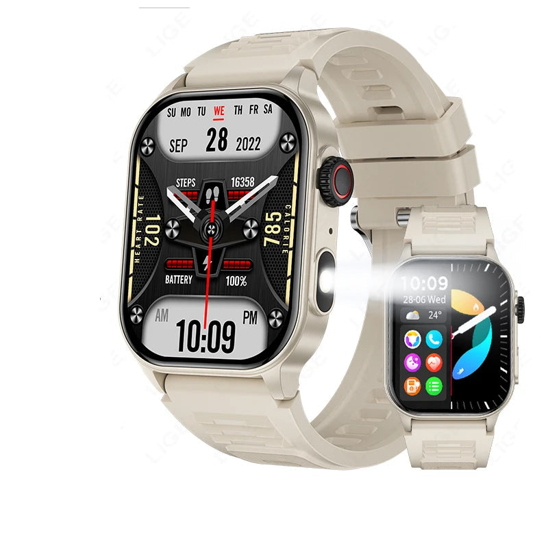 Montre connectée femme en beige avec affichage numérique et fonctionnalités de suivi d'activité