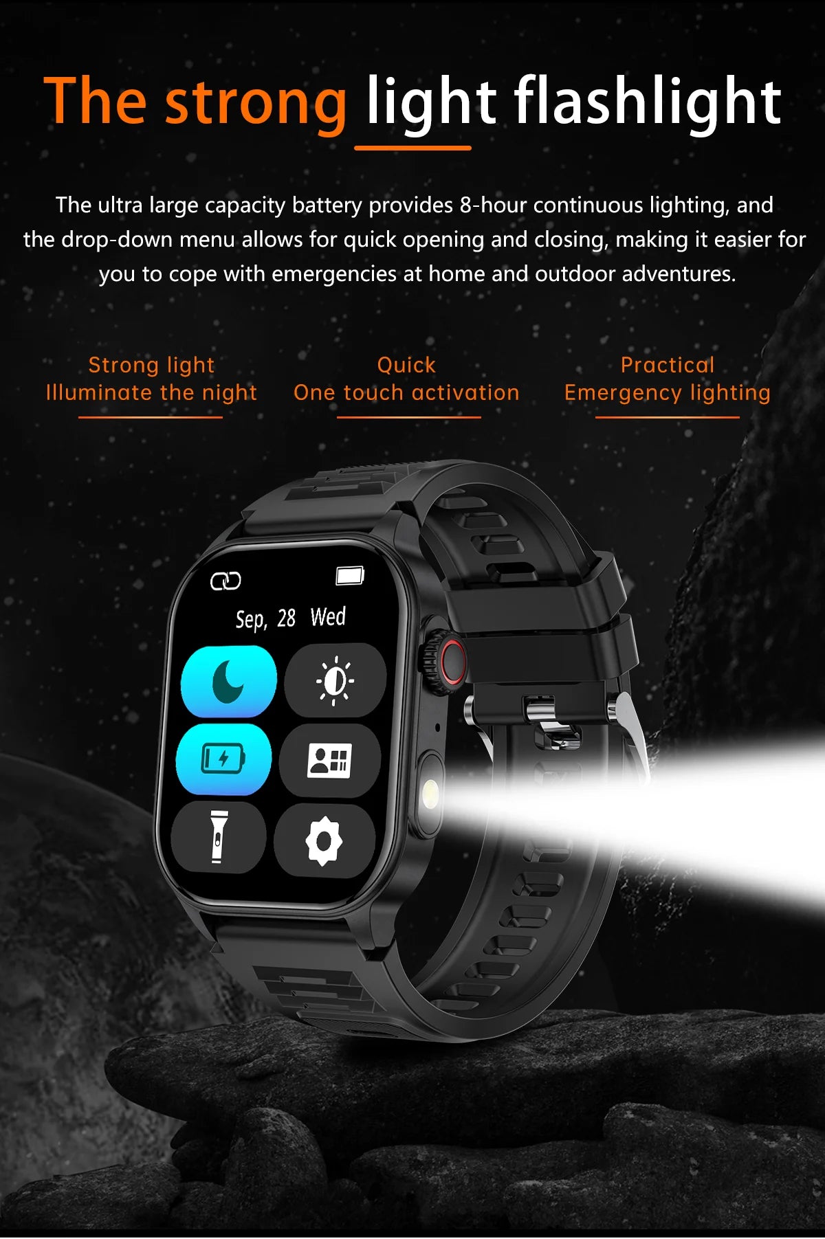 Montre connectée femme avec lampe de poche puissante pour une utilisation pratique lors des aventures en extérieur