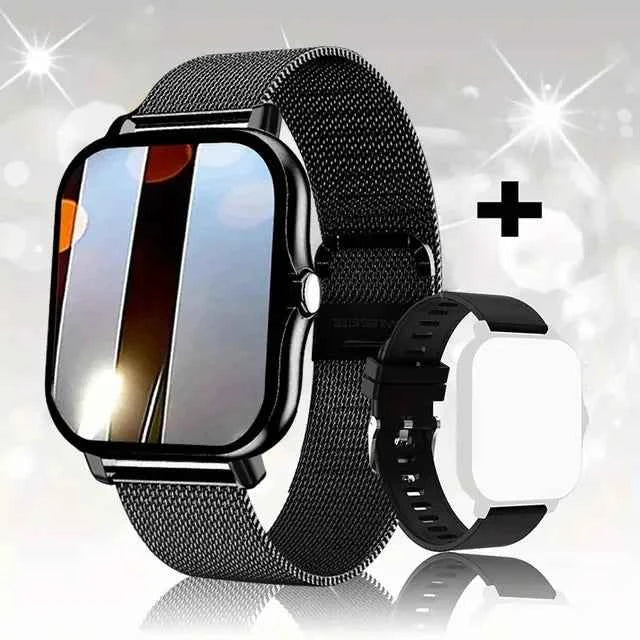 Montre connectée fitness avec bracelet en métal et écran tactile, idéale pour le suivi de l'activité sportive