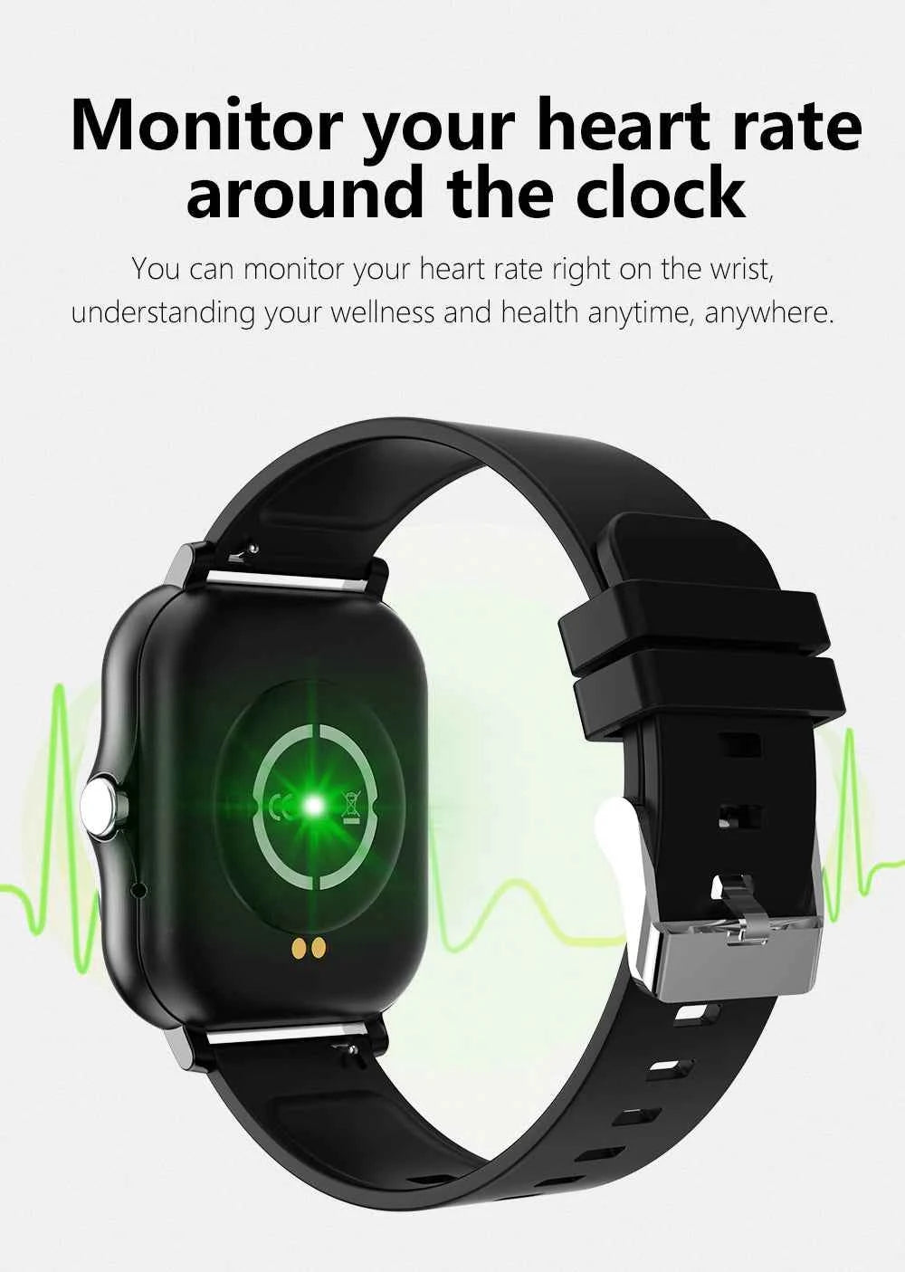 Montre connectée fitness noire avec suivi de fréquence cardiaque pour un bien-être optimal