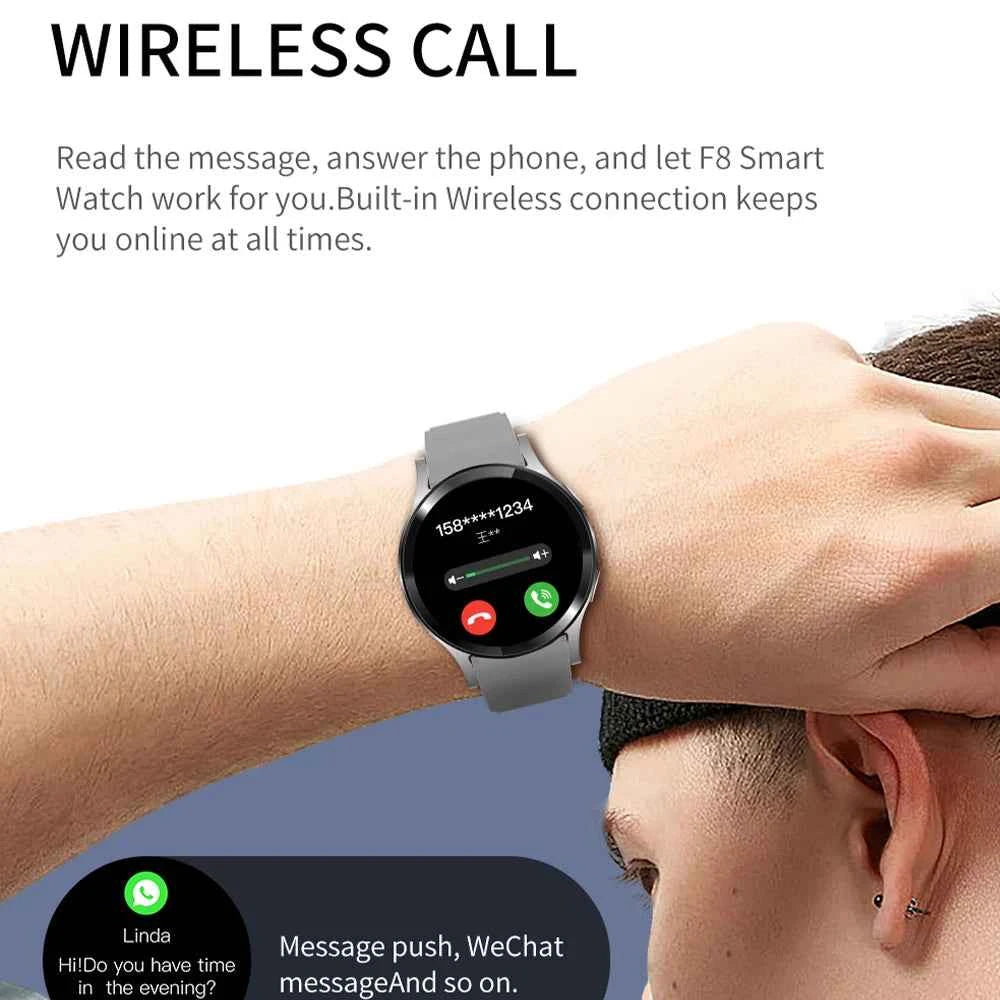 Montre connectée homme F8 avec fonctionnalités d'appel sans fil et notifications instantanées