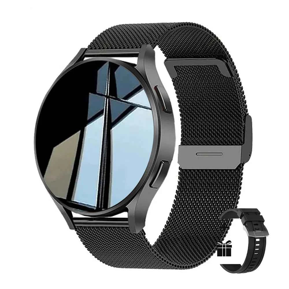 Montre connectée homme avec un design élégant et un bracelet en maille métallique pour un style moderne