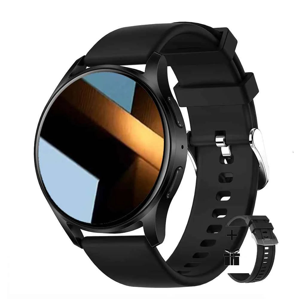 Montre connectée homme avec écran rond et bracelet noir pour un style moderne et fonctionnel