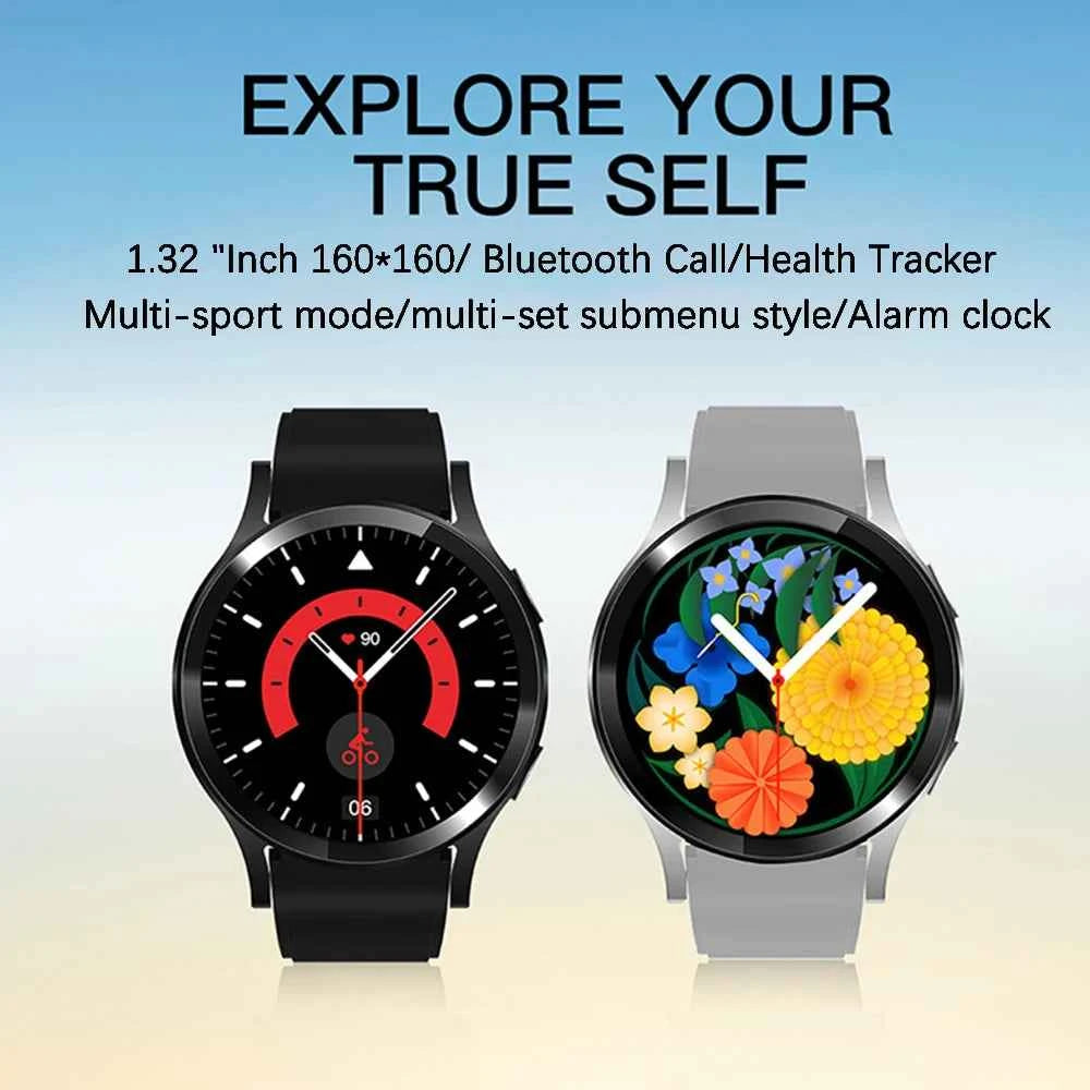 Montre connectée homme avec écran de 1,32 pouces, suivie de santé et modes multi-sport