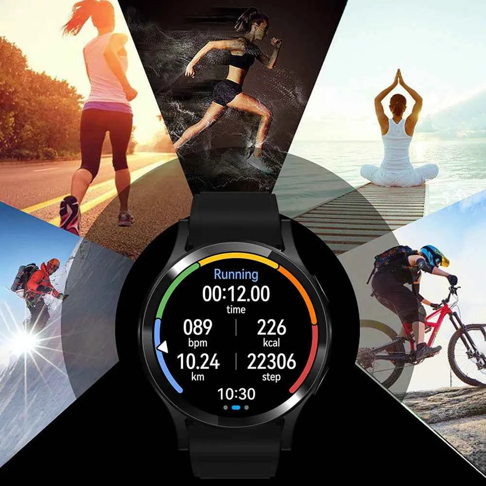 Montre connectée homme affichant des statistiques de course et d'activités pour le sport et le bien-être