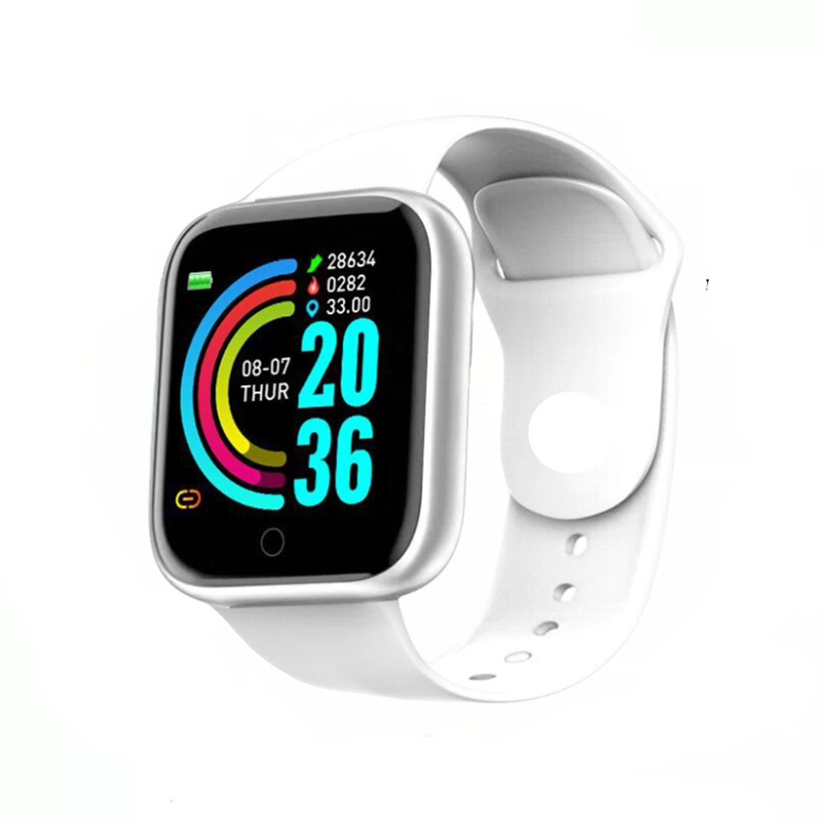 Montre connectée pas chère en blanc avec écran couleur et fonctionnalités de suivi de la santé