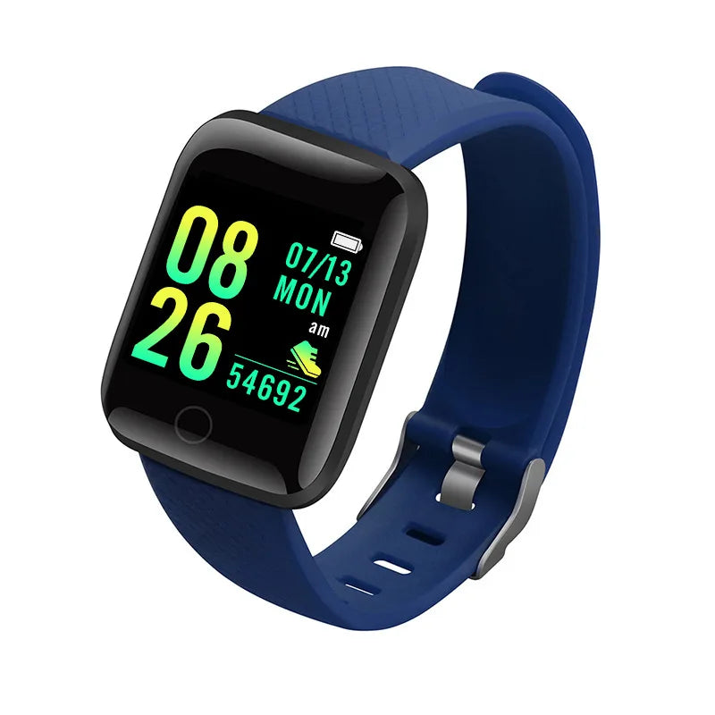 Montre connectée pas chère avec écran lumineux et bracelet en silicone bleu pour suivre vos activités quotidiennes