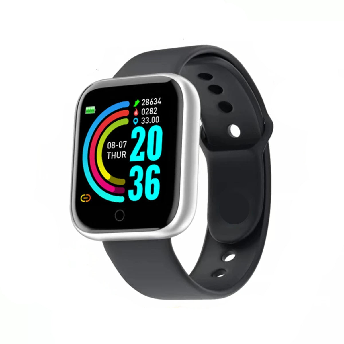 Montre connectée pas chère avec écran couleur affichant l'heure et des statistiques de fitness