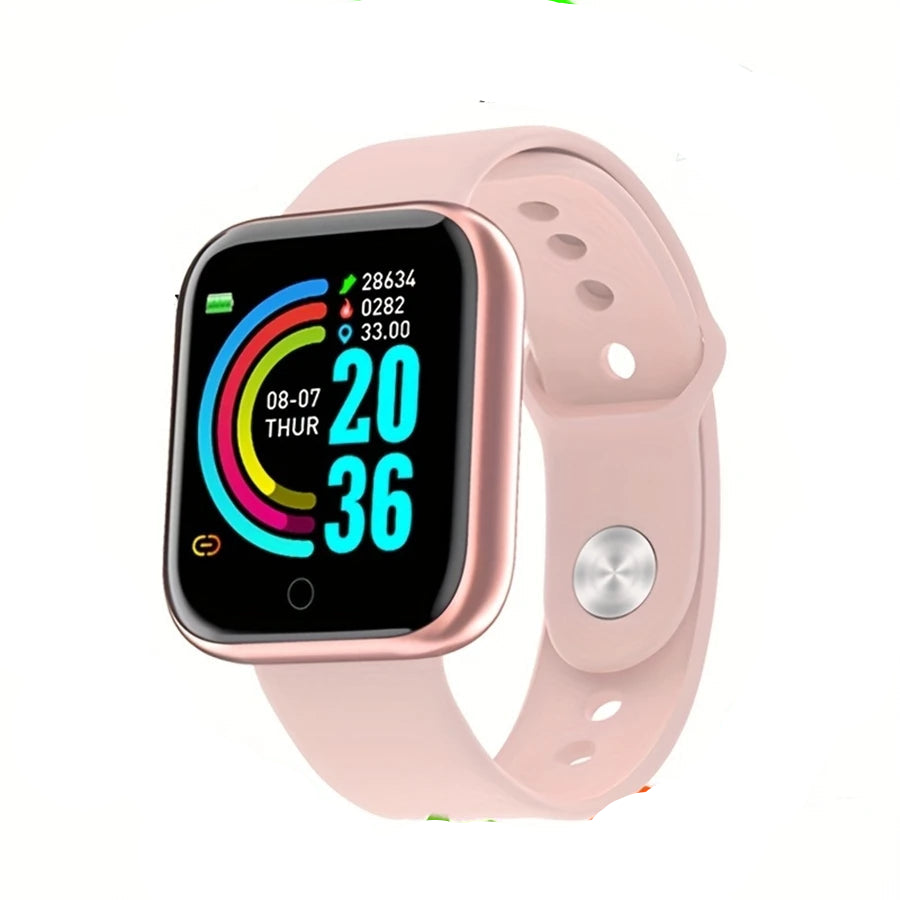 Montre connectée pas chère avec écran tactile couleur et capteurs d'activité en rose
