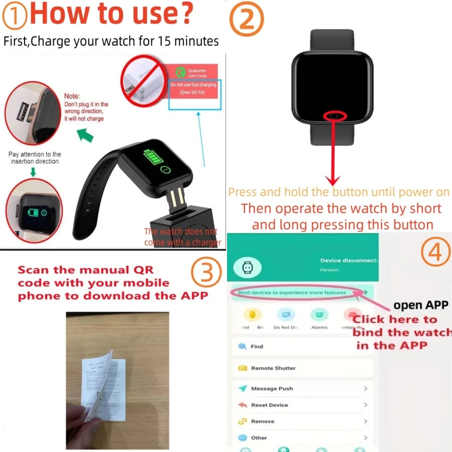 Instructions pour utiliser une montre connectée pas chère avec chargement, application mobile et commandes