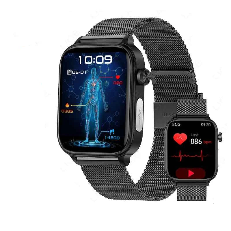 Montre connectée avec cardio intégrée, affichage numérique et design élégant en métal pour un suivi de santé optimal