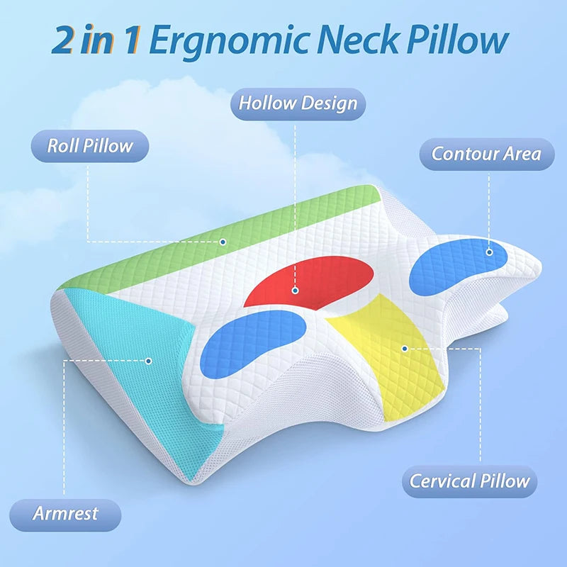 Oreiller cervical ergonomique 2 en 1 avec design creux et zone de contour pour un meilleur soutien