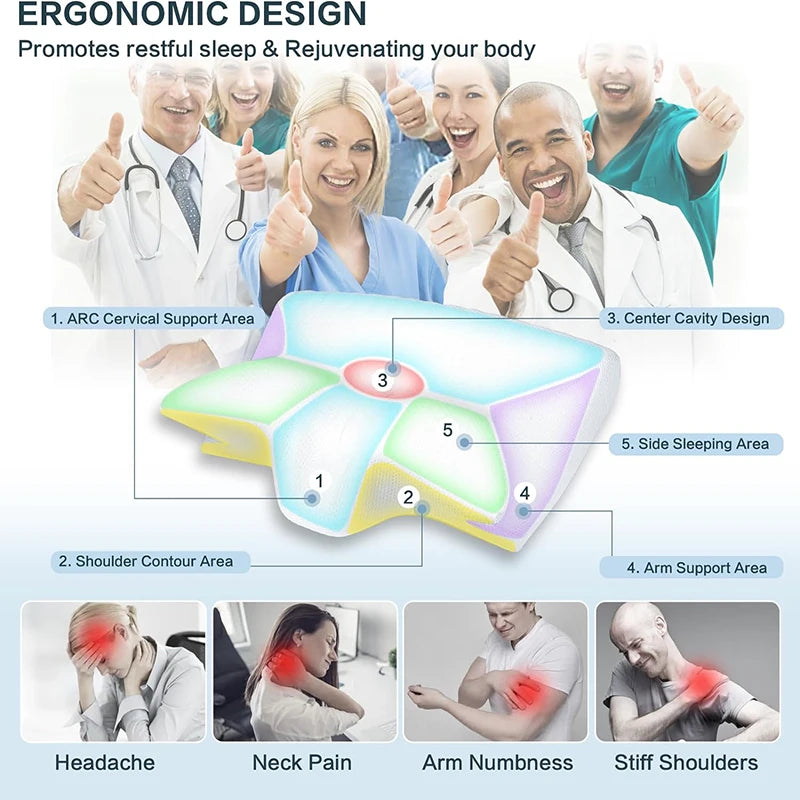Oreiller cervical ergonomique avec soutien arc et zones de confort pour un sommeil réparateur