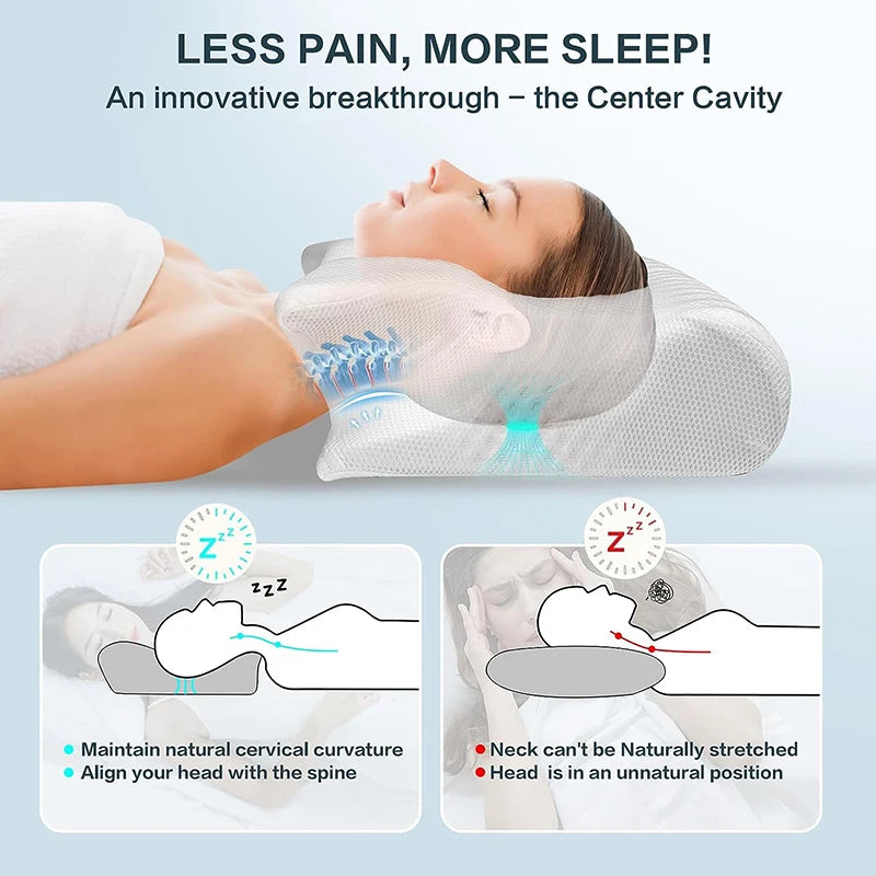 Oreiller cervical ergonomique avec cavité centrale pour un sommeil réparateur et un bon alignement du cou