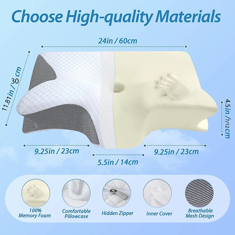 Oreiller cervical ergonomique en mousse à mémoire, avec housse confortable et design en maille respirante