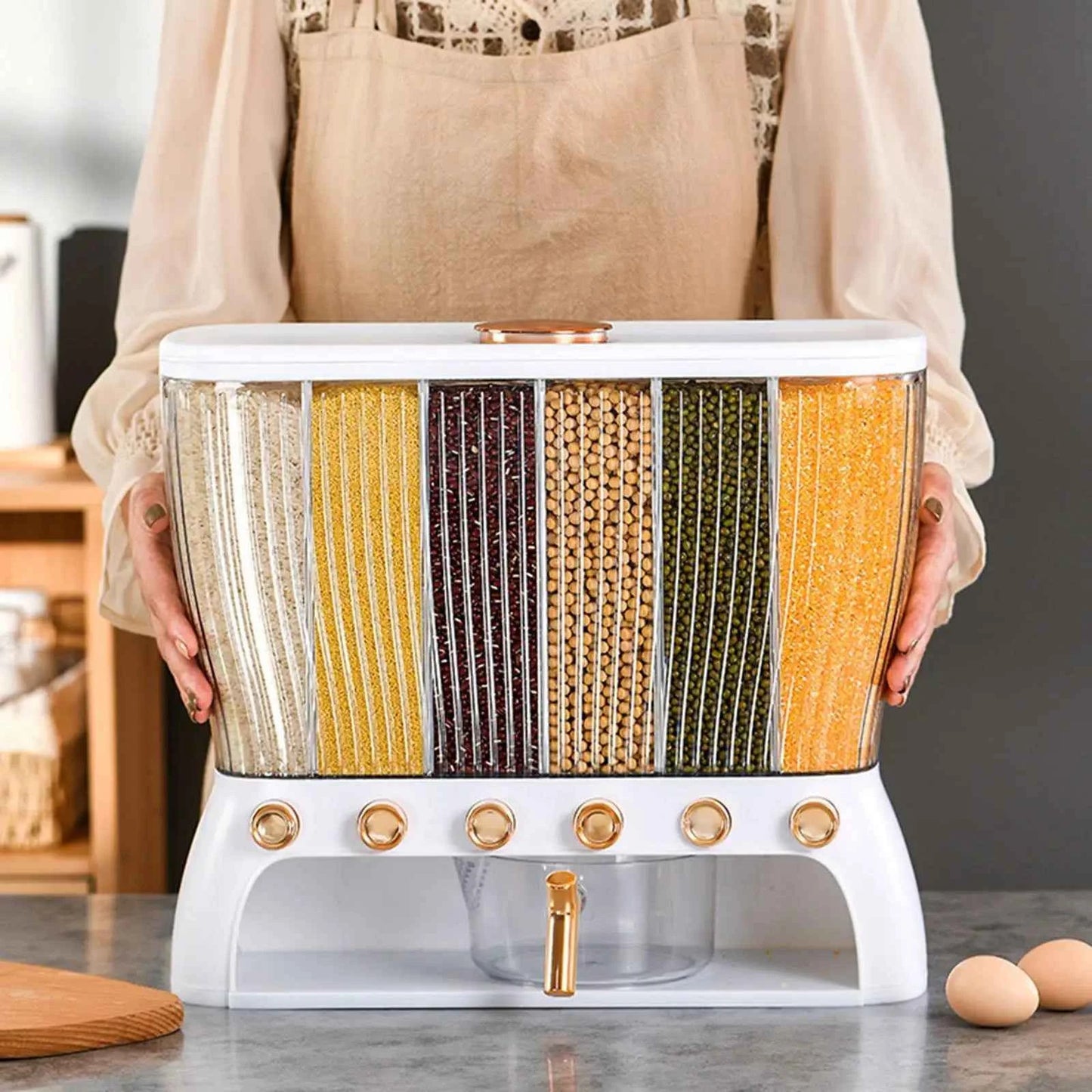 Organisateur de cuisine hermétique avec plusieurs compartiments pour stocker des pâtes et céréales