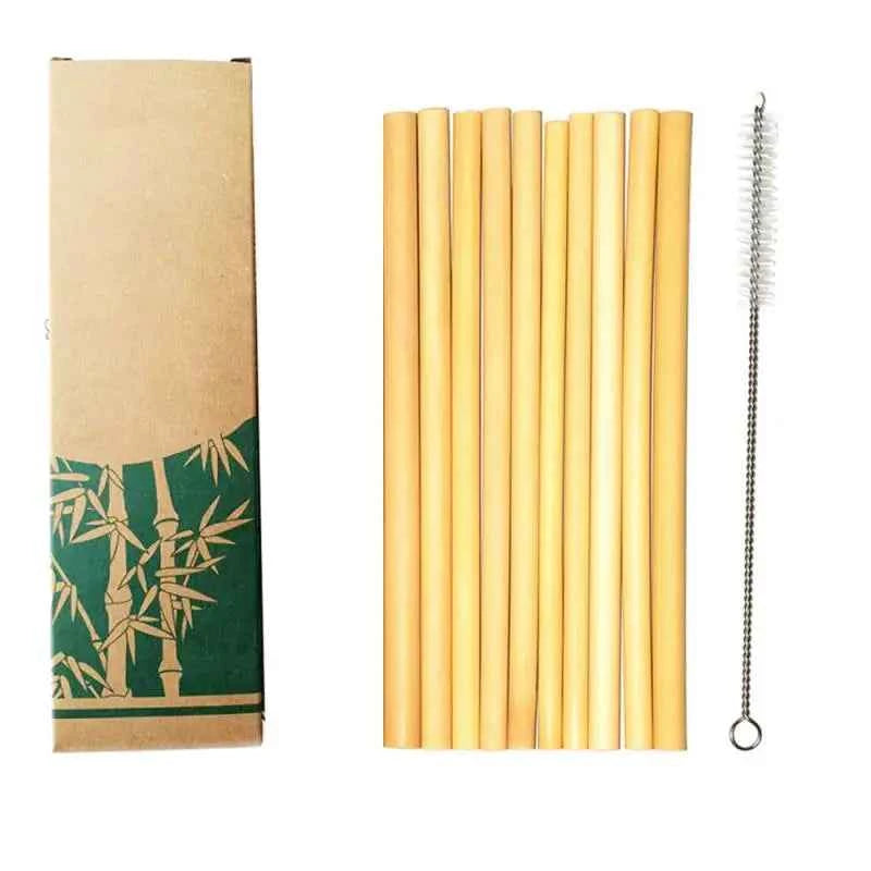 Set de pailles en bambou écologiques avec brosse de nettoyage, emballage en carton recyclable
