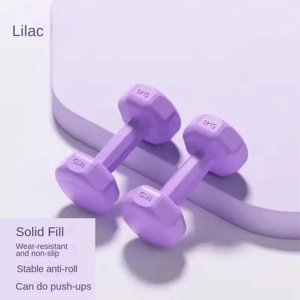 Petits haltères colorés en lilas avec remplissage solide, antidérapants et stables pour l'exercice