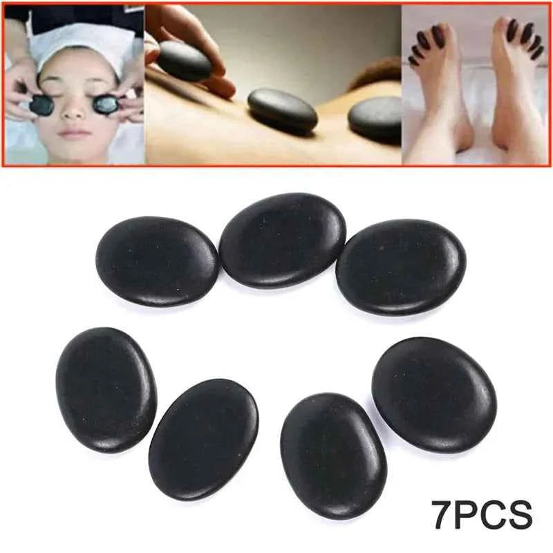 Set de 7 pierres de massage énergétique noires pour séances de relaxation et de bien-être