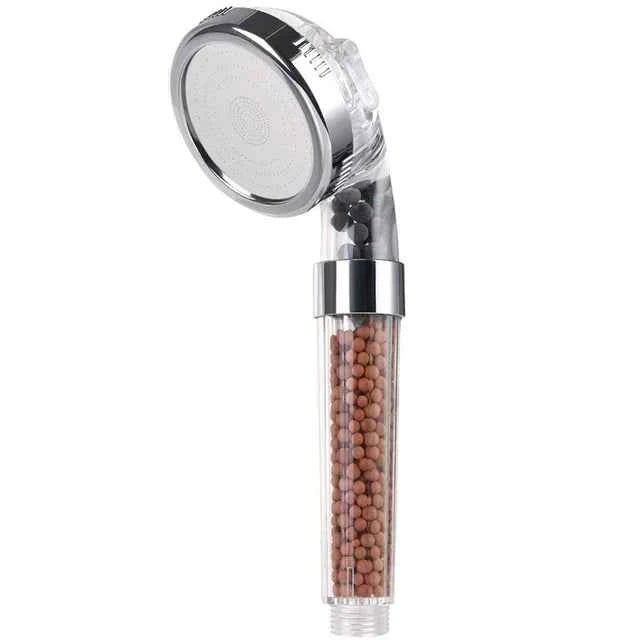 Pommeau de douche spa transparent avec système filtrant et billes de purification intégrées
