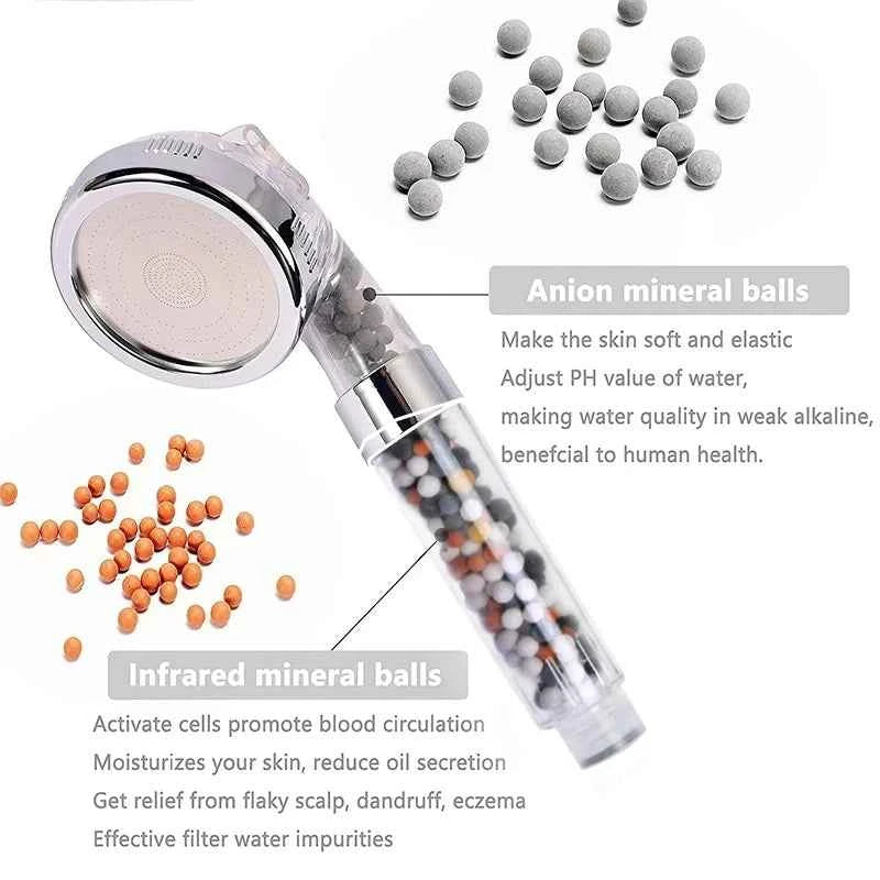 Pommeau de douche spa avec billes minérales pour améliorer la qualité de l'eau et hydrater la peau