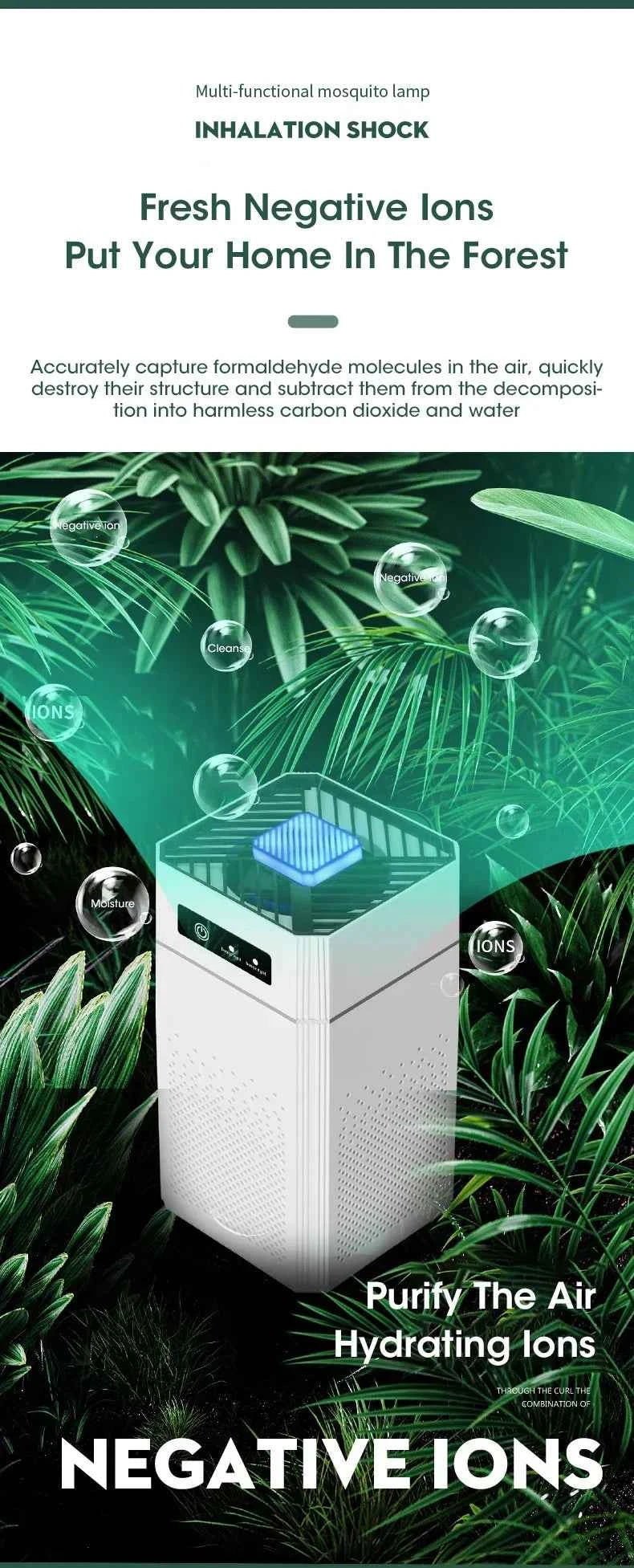 Purificateur d'air à ions négatifs pour éliminer les impuretés et rafraîchir l'air intérieur