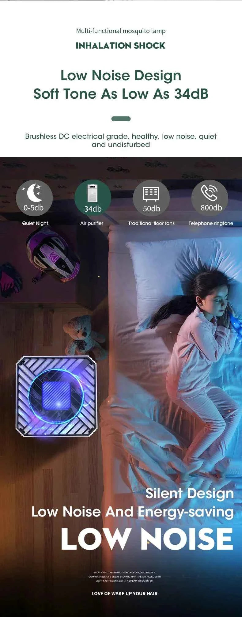 Purificateur d'air à ions négatifs avec design silencieux et lampe multifonction pour un air sain