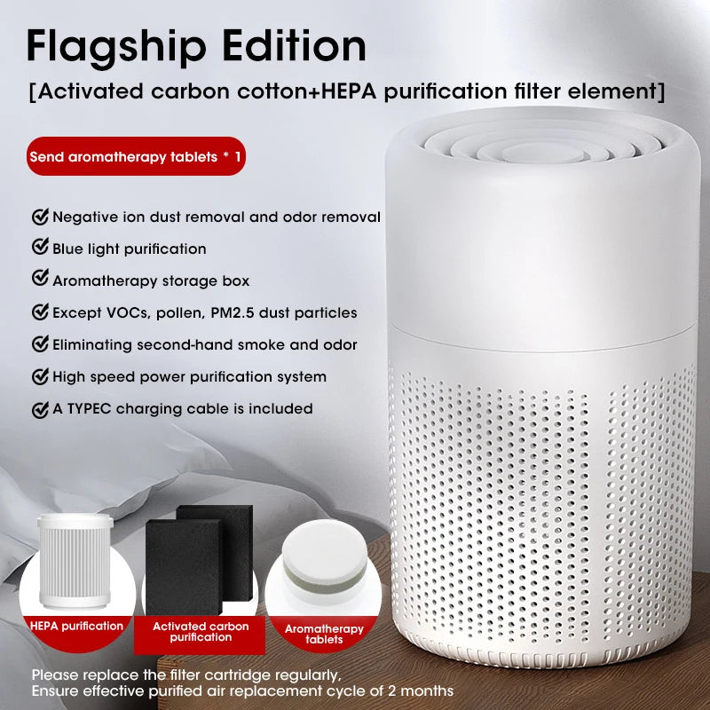Purificateur d'air portable avec filtre HEPA et couvercle en carbone pour éliminer les impuretés de l'air