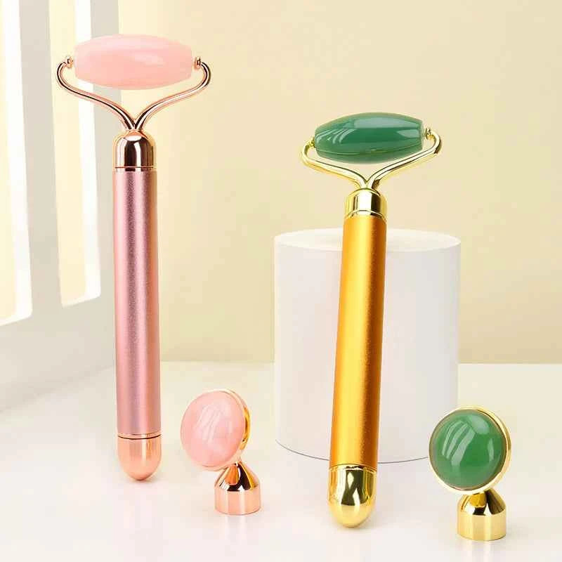 Rouleau de massage en jade vibrant avec têtes interchangeables pour un soin du visage relaxant