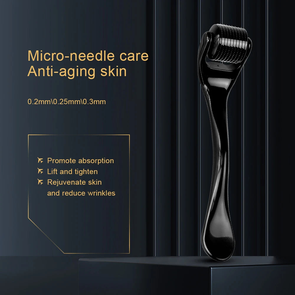 Rouleau microneedling visage noir pour un soin anti-âge et rajeunissement de la peau