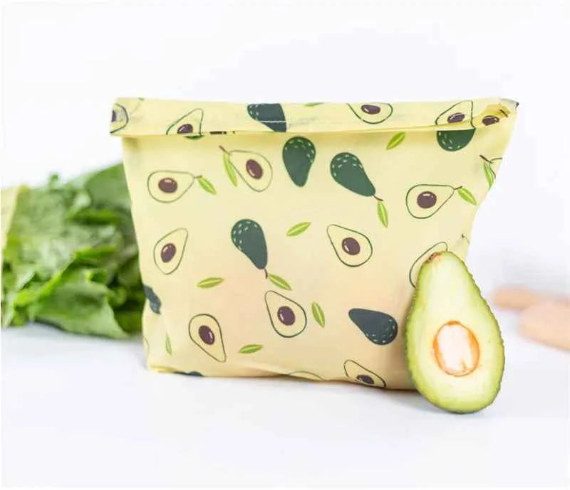 Sac alimentaire en cire d'abeille avec motif d'avocat pour une conservation écologique des aliments