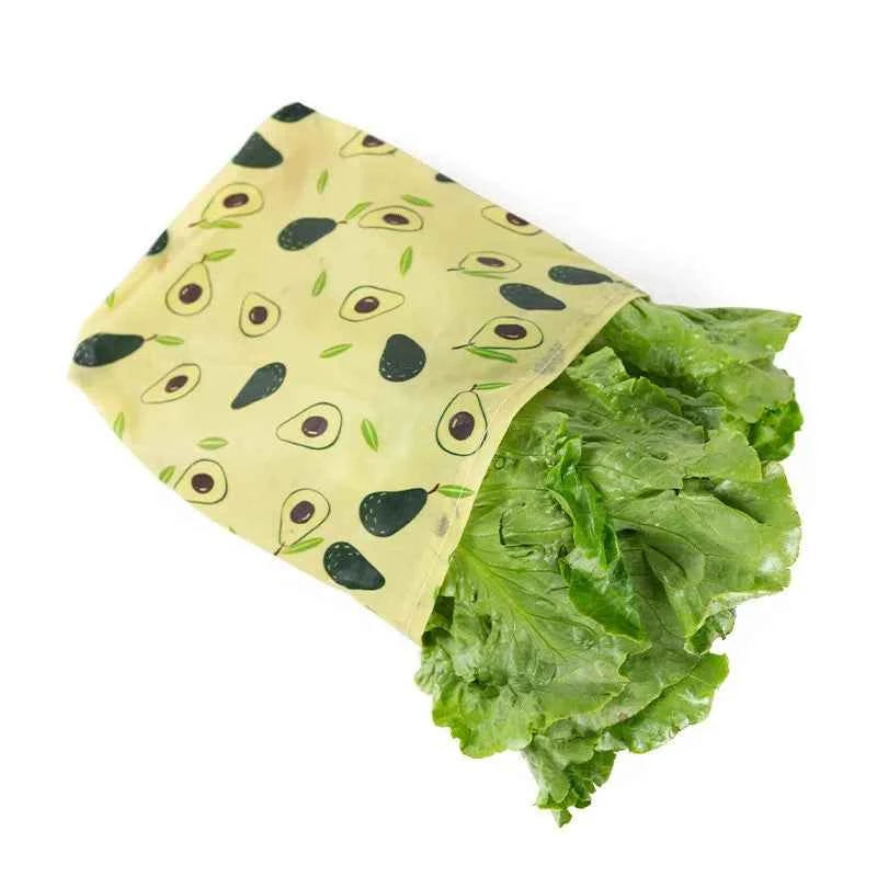 Sac alimentaire en cire d'abeille avec motif d'avocat pour conserver les légumes frais comme la laitue