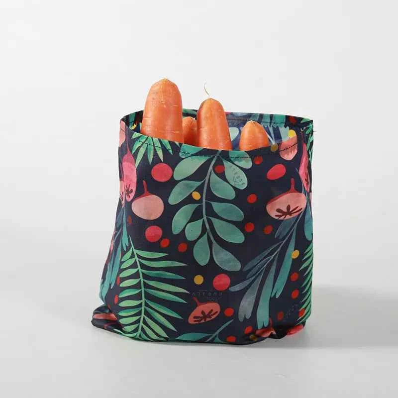 Sac alimentaire en cire d'abeille avec motifs colorés, parfait pour conserver les légumes frais