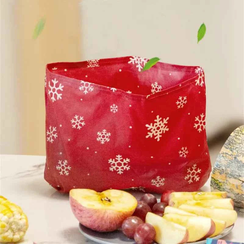 Sac alimentaire en cire d'abeille rouge avec motifs de flocons de neige pour un rangement écologique des aliments