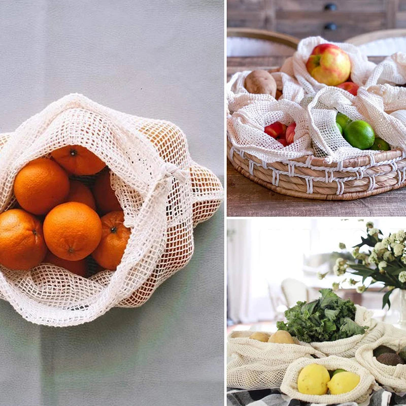 Sacs réutilisables écologique en filet, parfaits pour stocker fruits et légumes avec style
