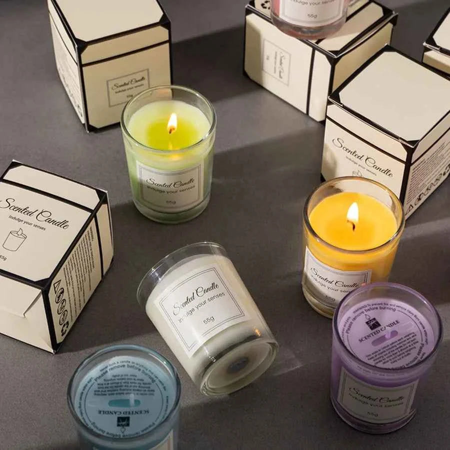 Bougies aromathérapie soja de Le terrier du bien-être, variétés aux couleurs apaisantes