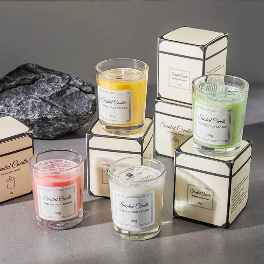 Bougies aromathérapie soja en verre avec différentes couleurs pour apaiser vos sens