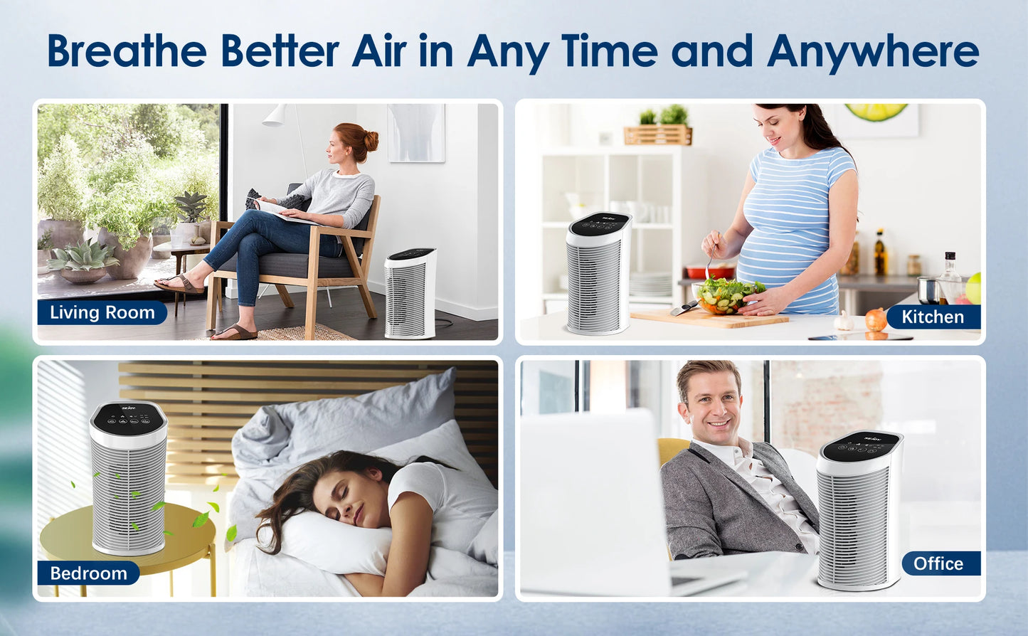 Purificateur d'air grande surface silencieux utilisé dans un salon, cuisine, chambre et bureau