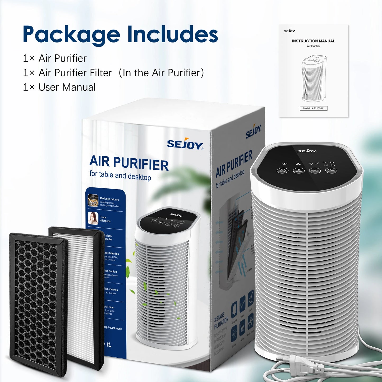 Purificateur d'air grande surface silencieux avec filtre et manuel d'utilisation inclus