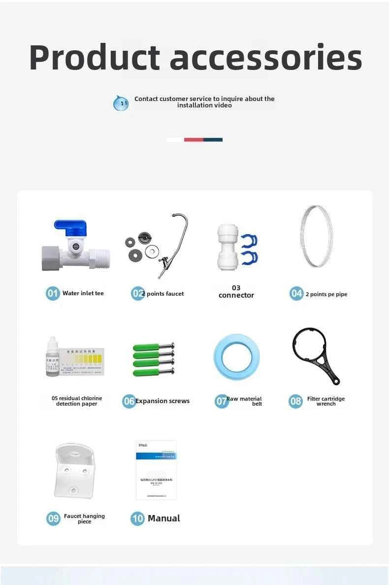 Accessoires pour purificateur d'eau 5 étapes incluant robinet, connecteur et kit d'installation