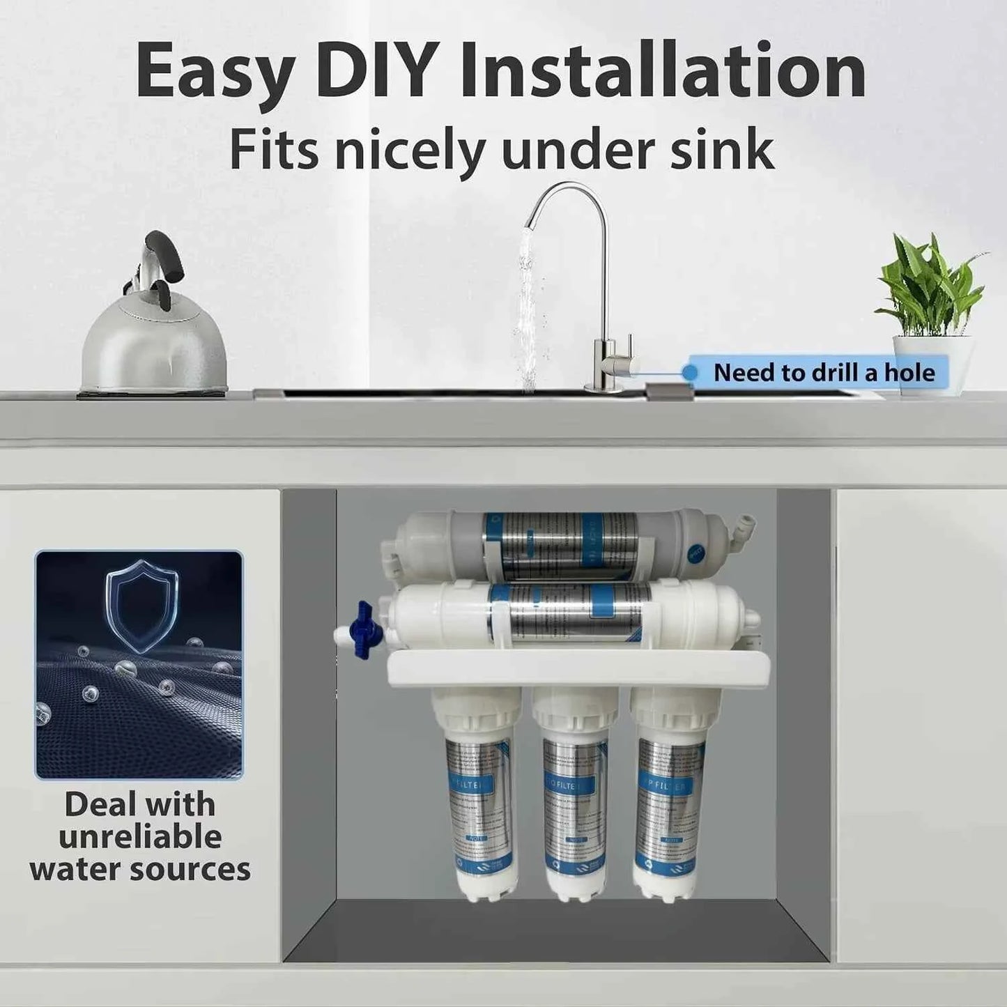 Purificateur d'eau 5 étapes sous évier, installation facile pour améliorer la qualité de l'eau