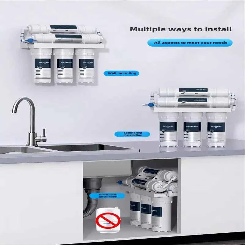 Purificateur d'eau 5 étapes adaptable pour installation murale ou sous l'évier avec plusieurs options d'installation