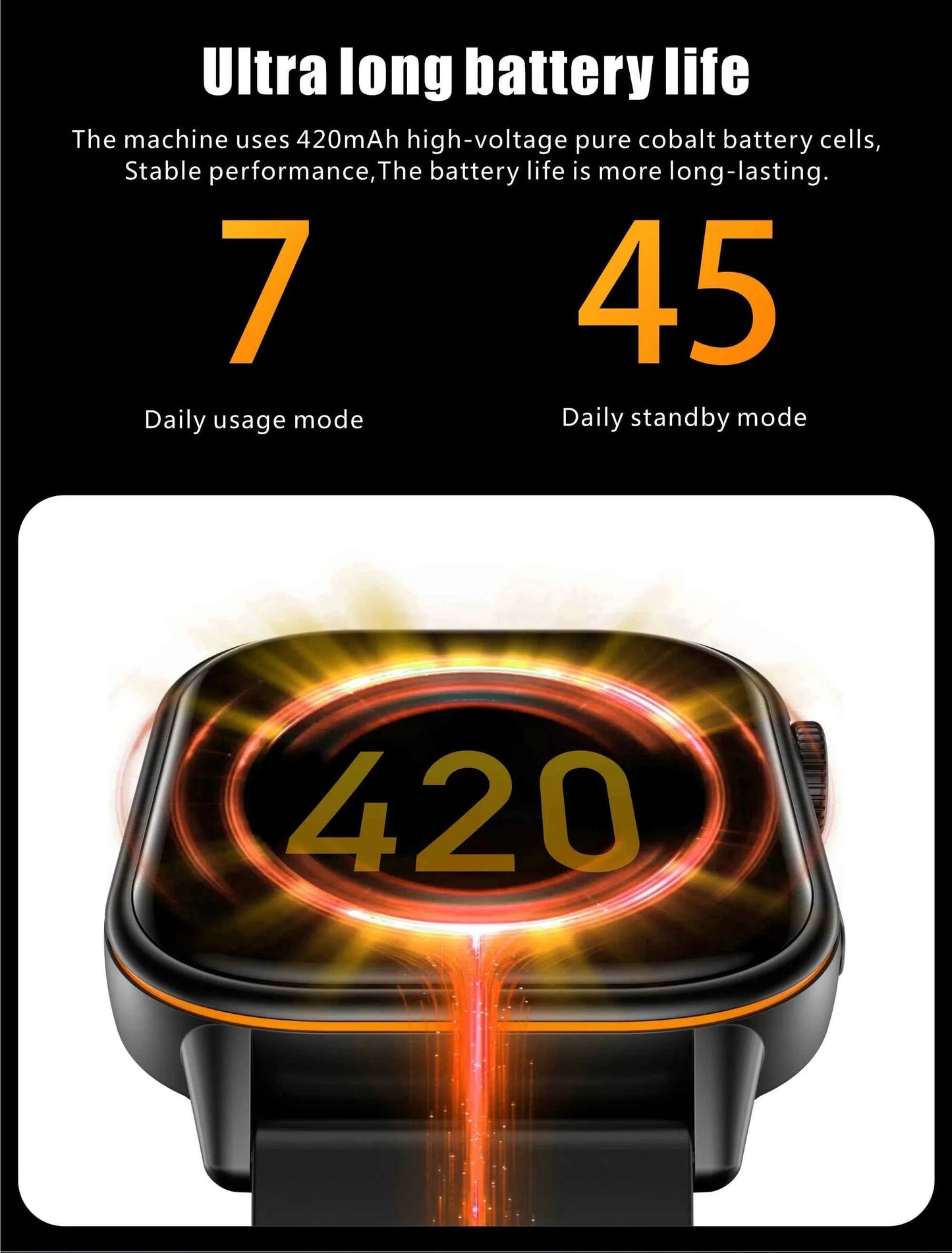 Montre intelligente avec suivi performance montre intelligente et batterie durable de 420 mAh pour une utilisation quotidienne longue