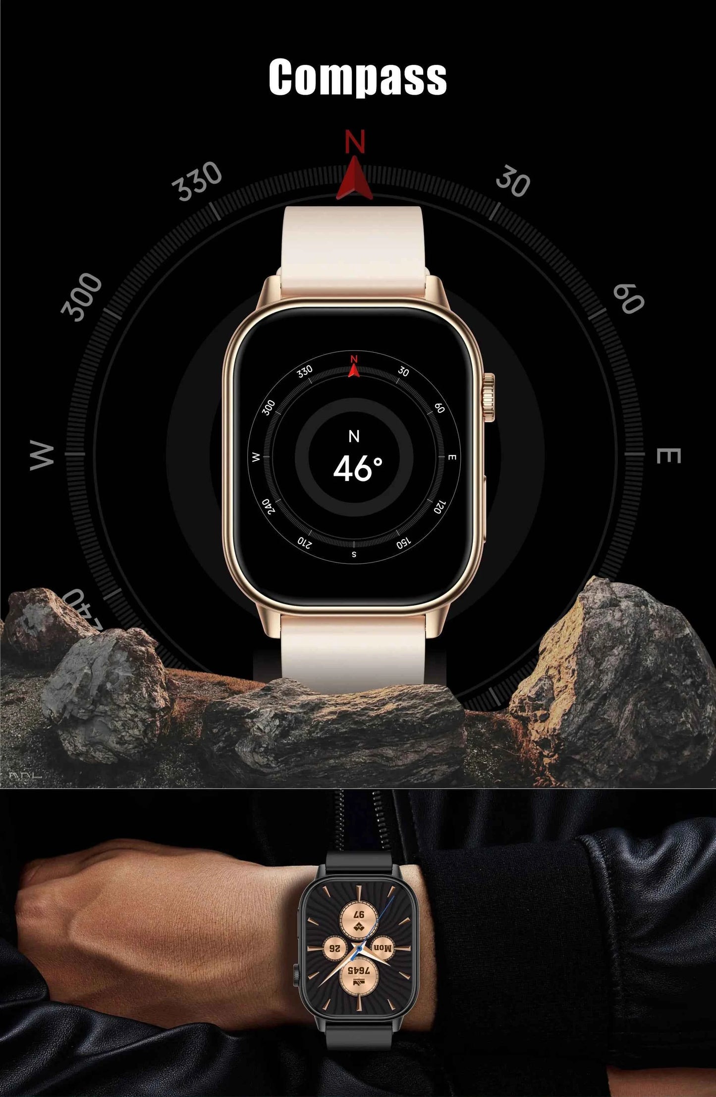 Montre intelligente avec suivi performance montre intelligente et boussole intégrée pour une navigation facile