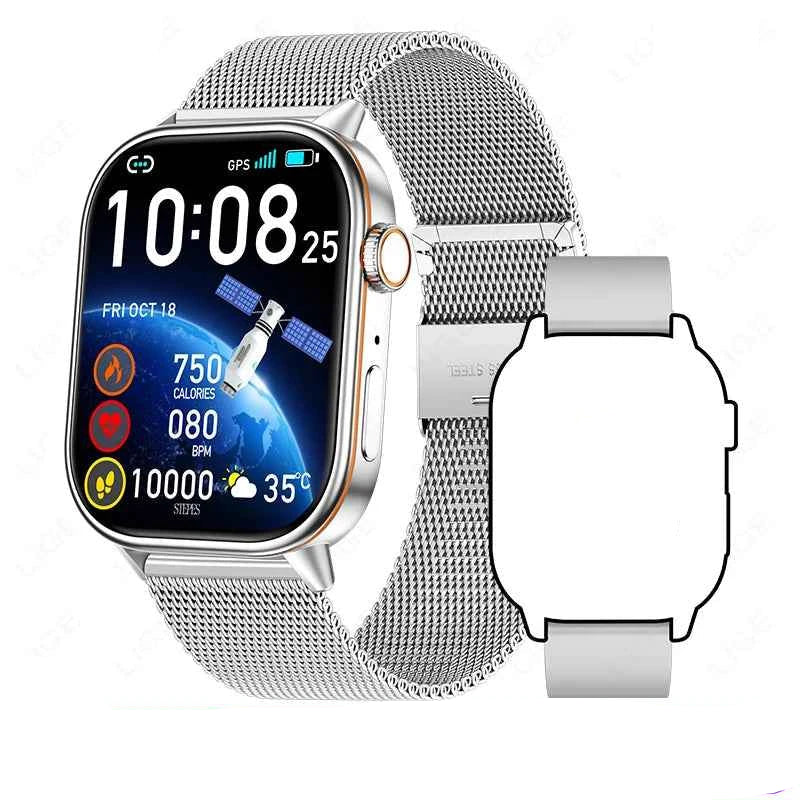 Montre intelligente avec affichage couleur et suivi performance montre intelligente en métal argenté
